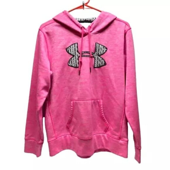 Under Armour Ladies Heathered Pink Pullover Hoodie Size Medium UA Logo Stretch - Picture 1 of 9